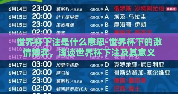世界杯下注是什么意思-世界杯下的激情博弈，浅谈世界杯下注及其意义