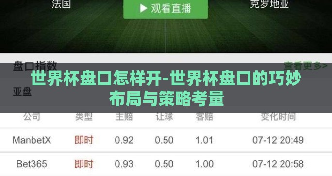 世界杯盘口怎样开-世界杯盘口的巧妙布局与策略考量
