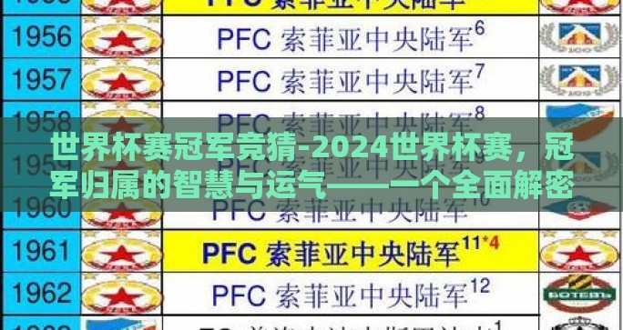 世界杯赛冠军竞猜-2024世界杯赛，冠军归属的智慧与运气——一个全面解密赛前竞猜的万花筒