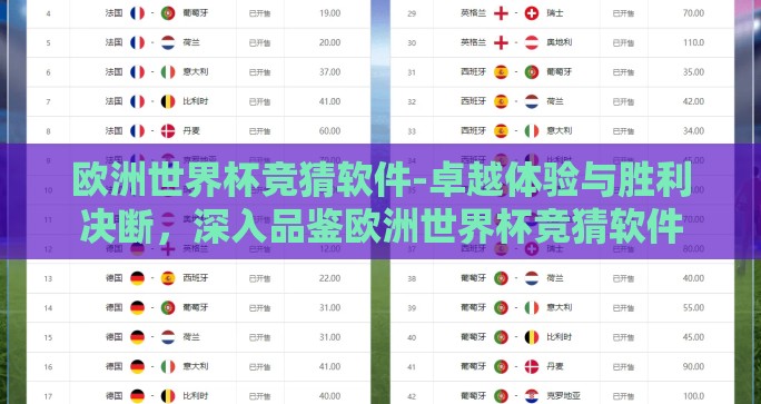 欧洲世界杯竞猜软件-卓越体验与胜利决断，深入品鉴欧洲世界杯竞猜软件